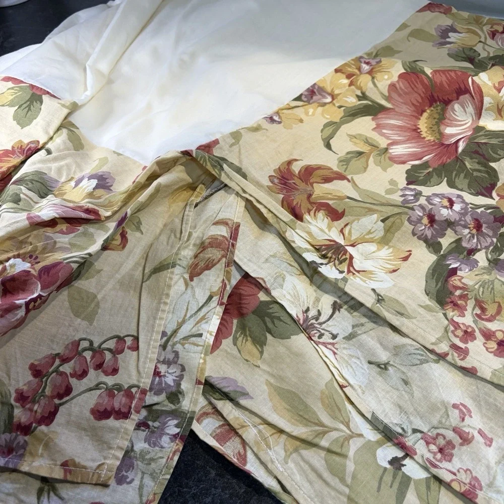 Vintage Ralph Lauren Sophie Brooke Queen Bedskirt Yellow Floral Split Corner EUC